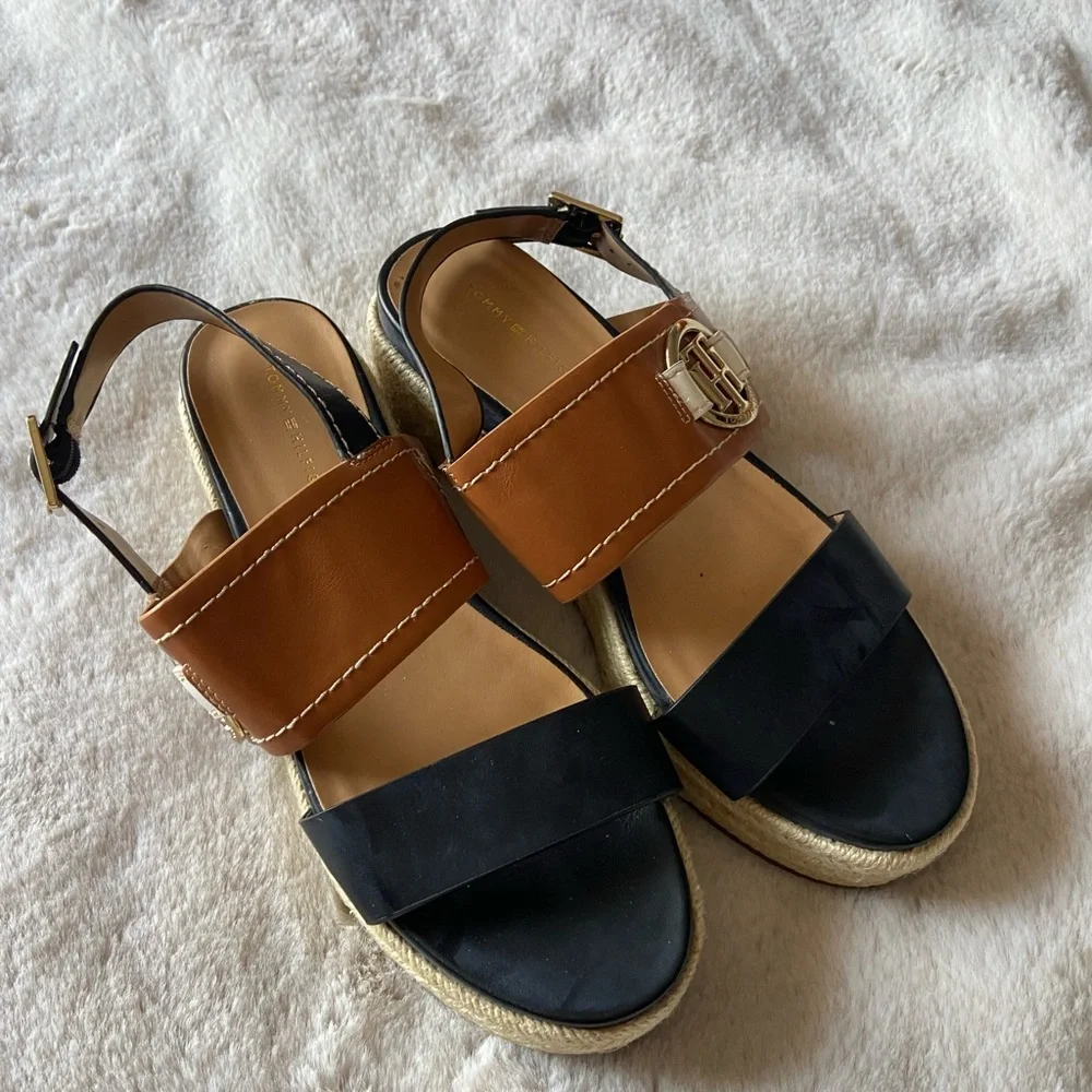 Tommy Hilfiger Black and Brown Platform Sandals